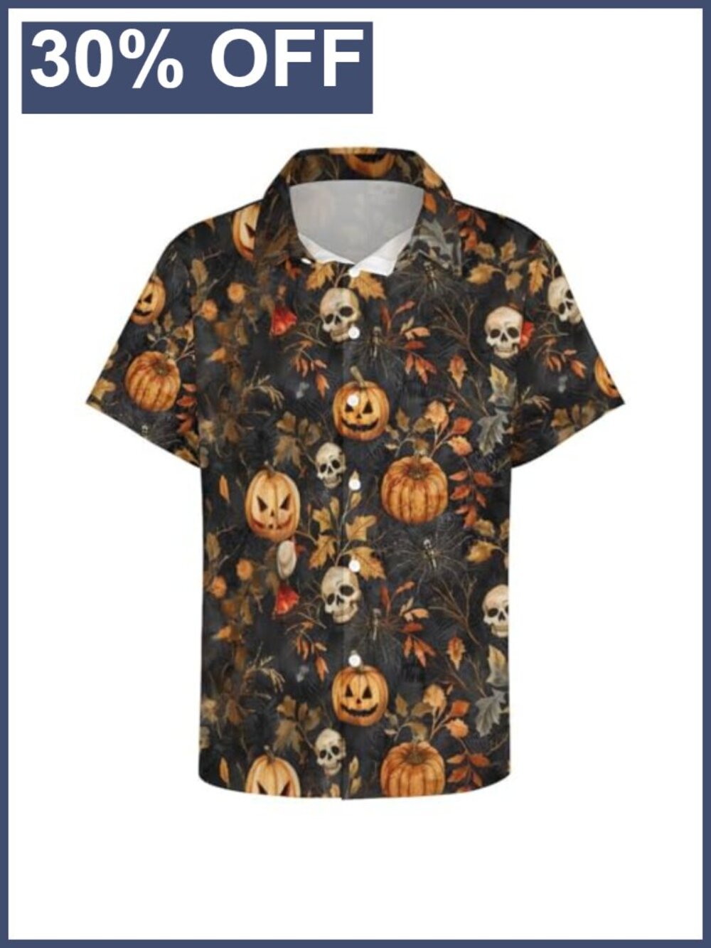 Men's Halloween Pumpkin Print Short Sleeve Button Down Shirt